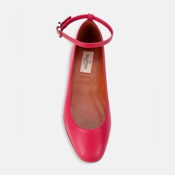 Valentino Shoes - Valentino Pink Leather Ankle Strap Ballerina Flats